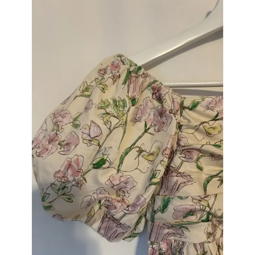 Gingersnaps Dress 10Y Floral Mini Aline Short Puff Sleeve Square Neck